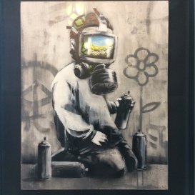 Sunflower field gas mask girl, Banksy